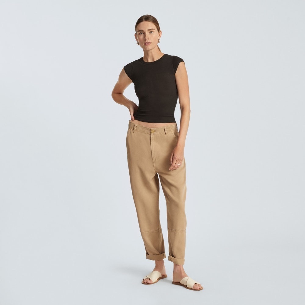 Everlane THE CHINO IN BUTTERSOFT 100% Tencel In Khaki Size 2 Pant Tapered Leg